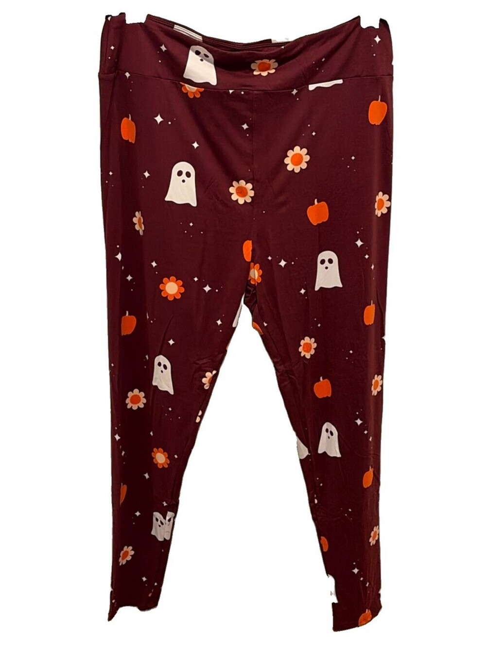 NWT LuLaRoe TC2 Halloween Burgundy Ghosts & Flowers Print Leggings Size 20-26 - Picture 2 of 7